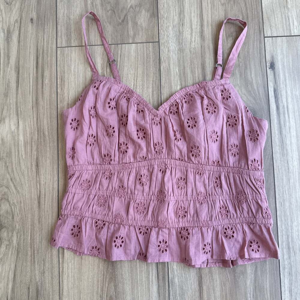 Hollister Cami Crop Top Womens Size Medium Eyelet Lace Boho Cottage Fairy Cotton